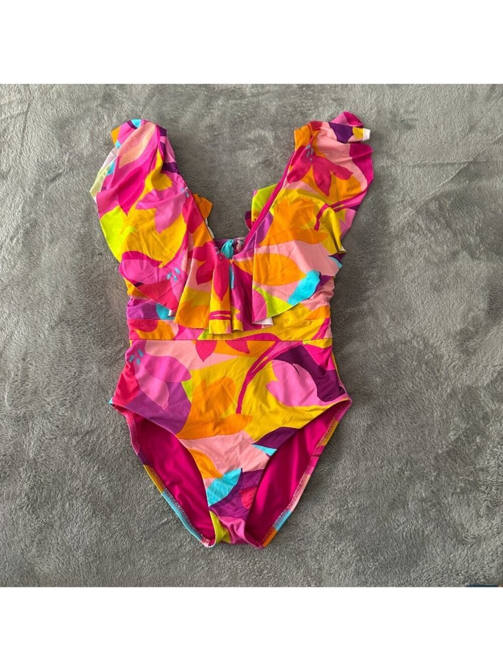 Trina Turk Lilleth Ruffle One Piece Swimsuit Women's size 10 Deep V